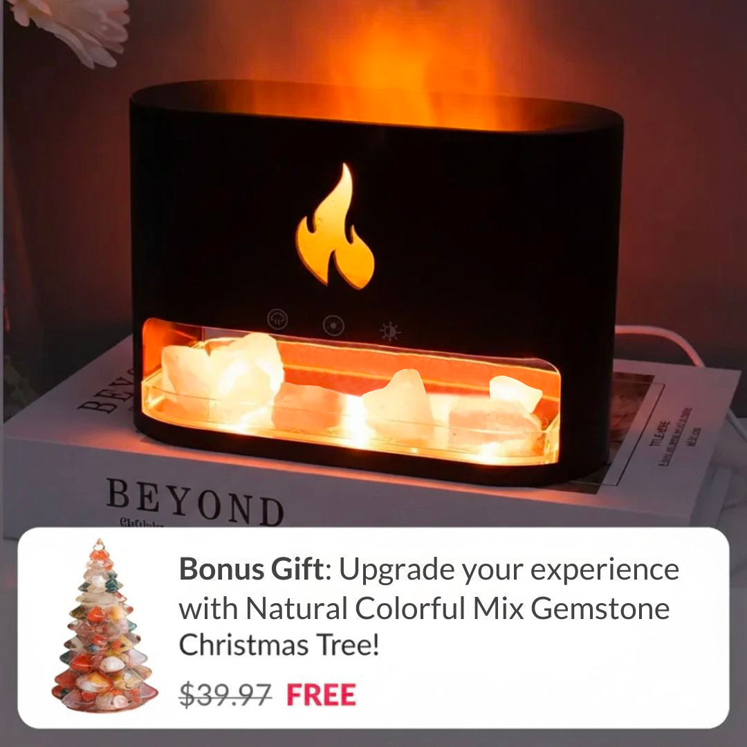 Himalayan Salt Fireplace Humidifier Lamp + FREE Natural Gemstone