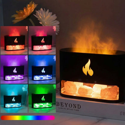 Himalayan Salt Fireplace Humidifier Lamp + FREE 18 Organic Essential Oils Set