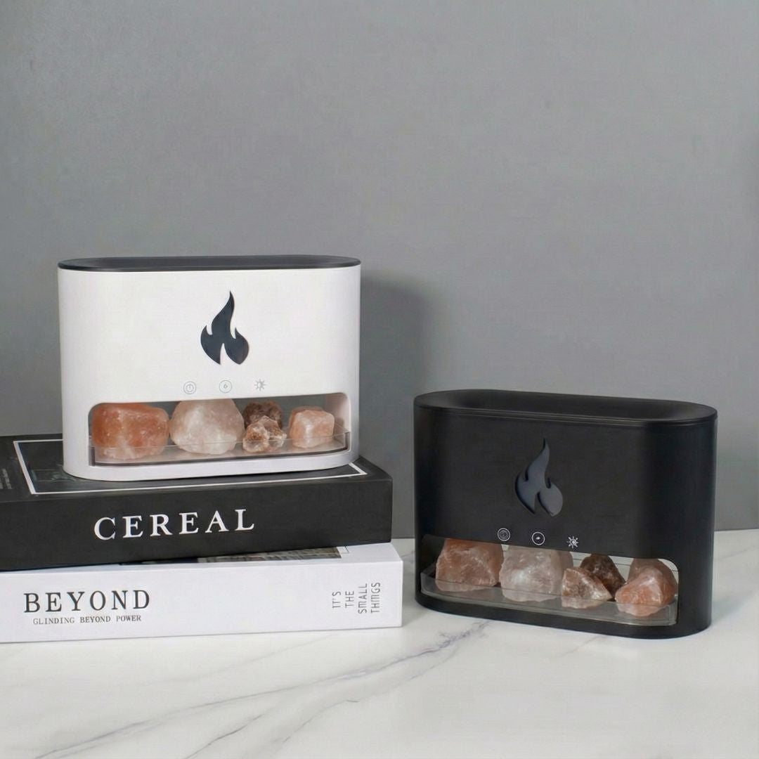 Himalayan Salt Fireplace Humidifier Lamp + FREE 18 Organic Essential Oils Set