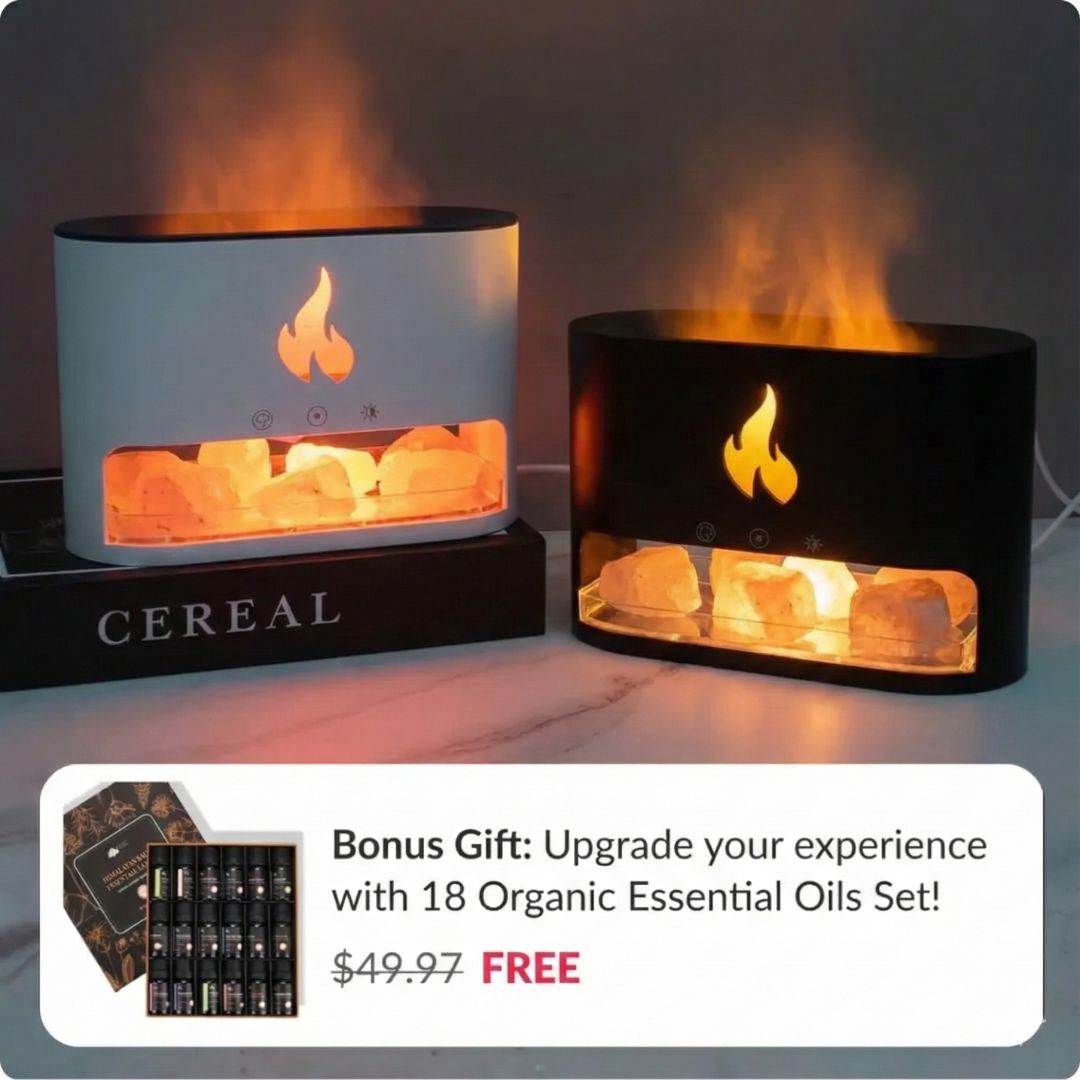 Himalayan Salt Fireplace Humidifier Lamp + FREE 18 Organic Essential O ...