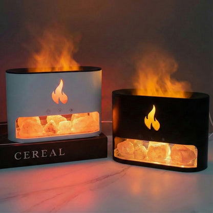 Himalayan Salt Fireplace Humidifier Lamp + FREE 18 Organic Essential Oils Set