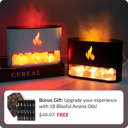 Himalayan Salt Fireplace Humidifier Lamp + FREE Set of 18 Blissful Aroma Oils