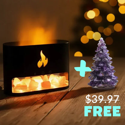 Himalayan Salt Fireplace Humidifier Lamp + Natural Amethyst Gemstone Christmas Tree