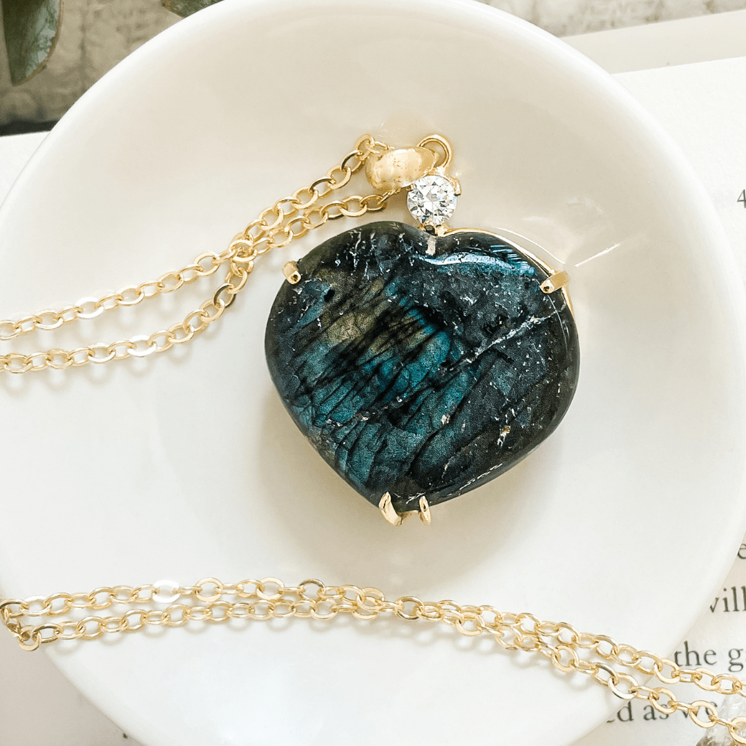 Labradorite Crystal Heart Pendant Necklace