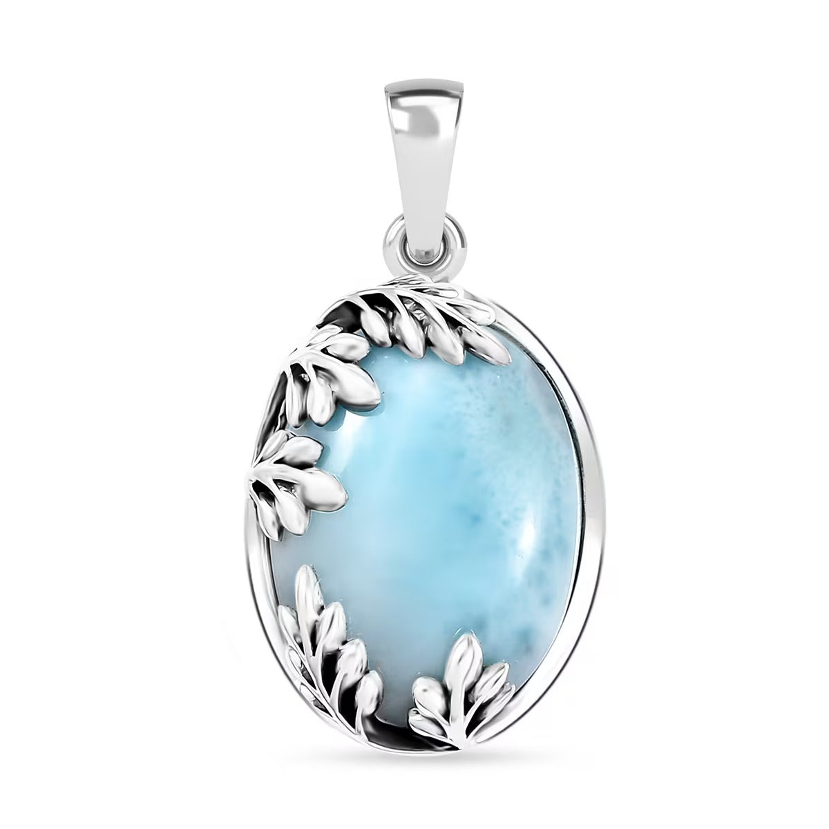 Larimar Flowing Leaf Pendant – Serenity & Strength in Sterling Silver