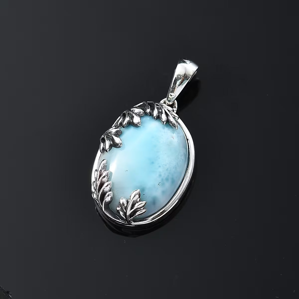 Larimar Flowing Leaf Pendant – Serenity & Strength in Sterling Silver