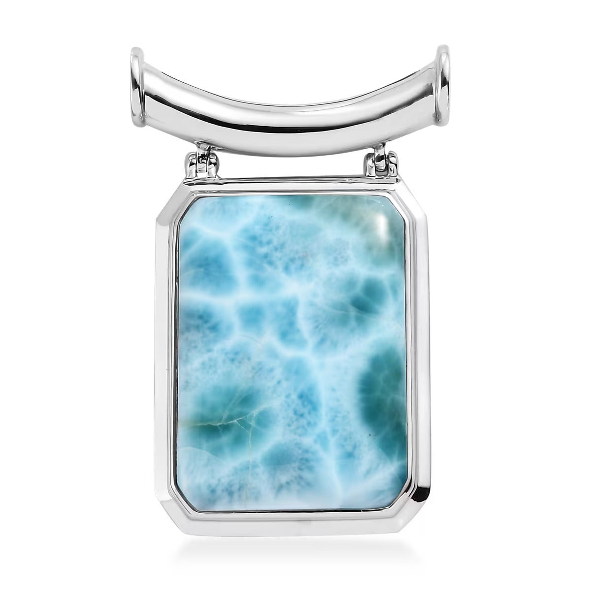 Larimar Solitaire Pendant in Rhodium Over Sterling Silver – An Emblem for Peace