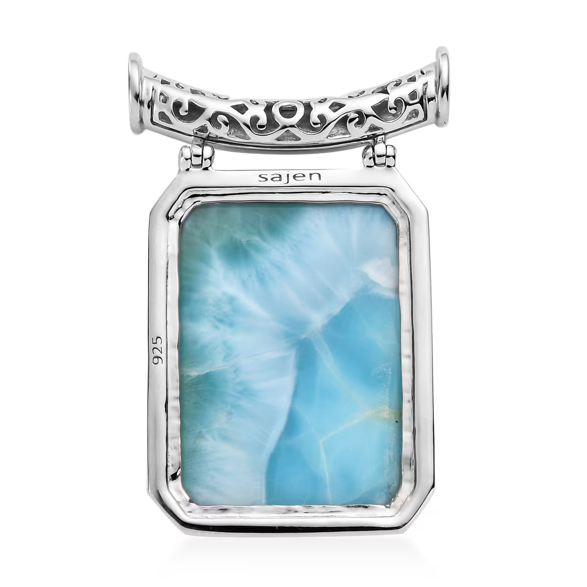 Larimar Solitaire Pendant in Rhodium Over Sterling Silver – An Emblem for Peace