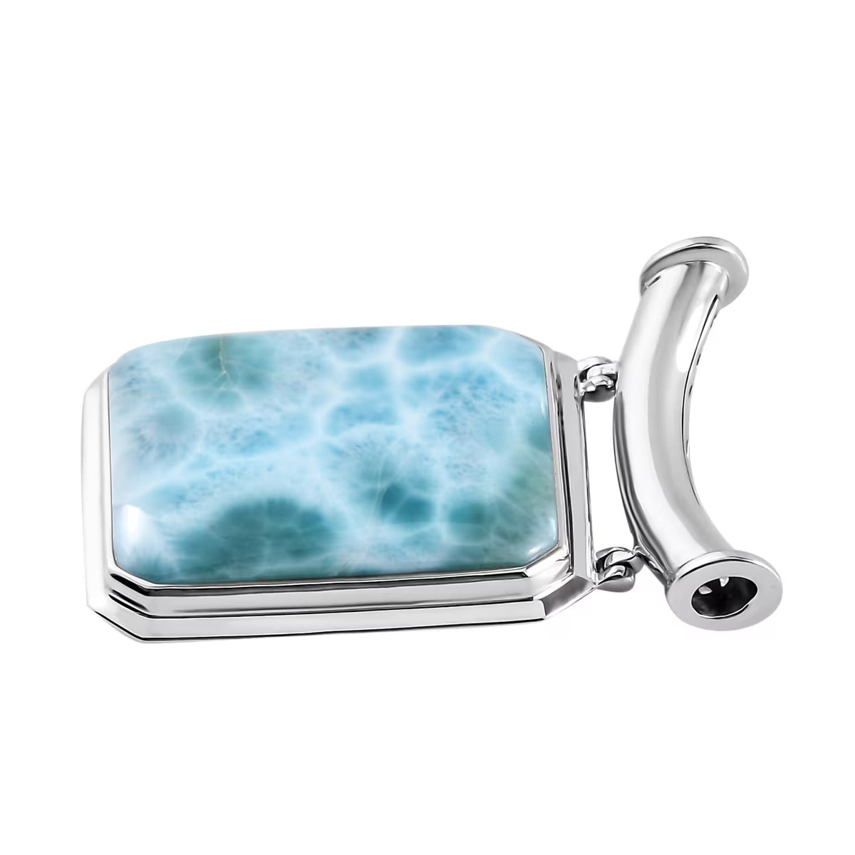 Larimar Solitaire Pendant in Rhodium Over Sterling Silver – An Emblem for Peace