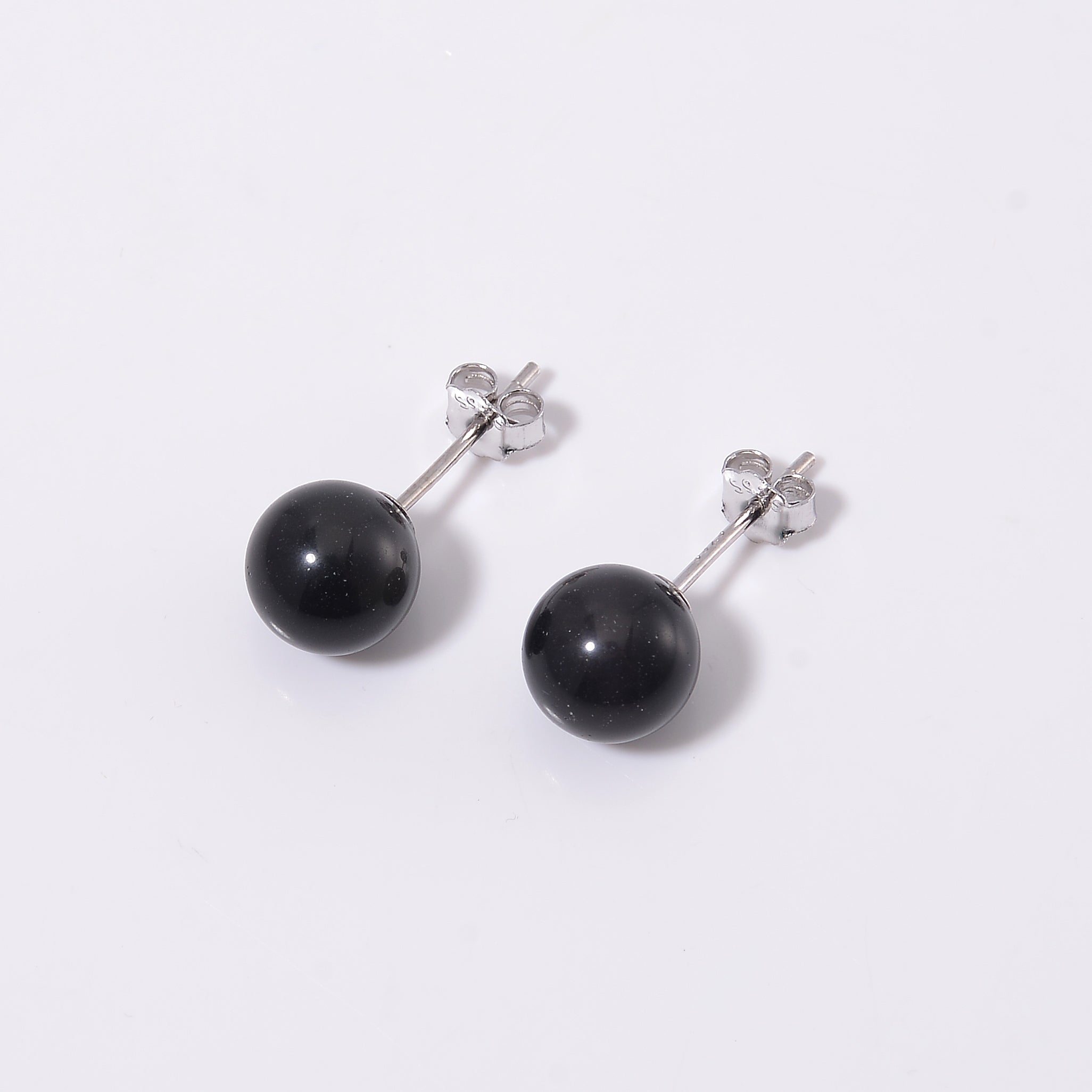 Obsidian Stud Earrings (Rhodium Plated Sterling Silver)