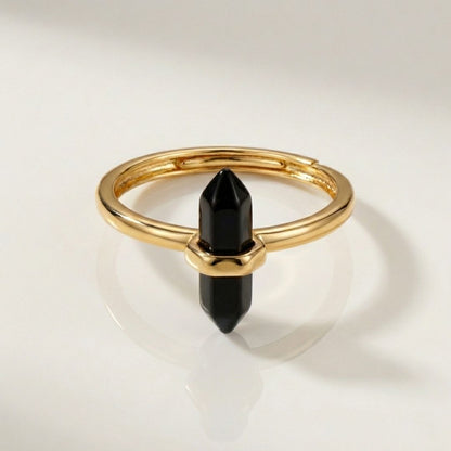 Thin Crystal Point Double Bead Ring — Sleek Healing Stone Jewelry