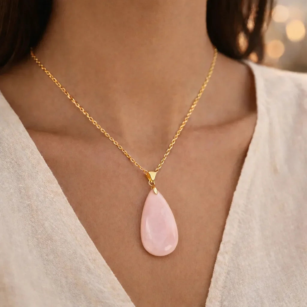 Long Teardrop Healing Crystal Necklace — Natural Gemstone Pendant