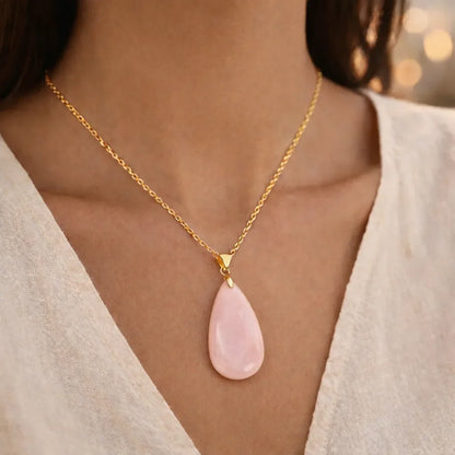 Long Teardrop Healing Crystal Necklace — Natural Gemstone Pendant