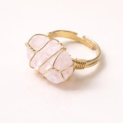 Healing Crystal Adjustable Ring — Natural Gemstone Statement Jewelry