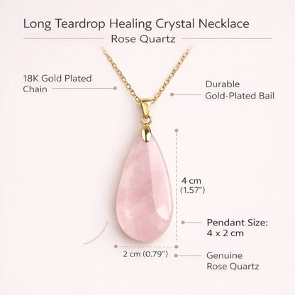 Long Teardrop Healing Crystal Necklace — Natural Gemstone Pendant