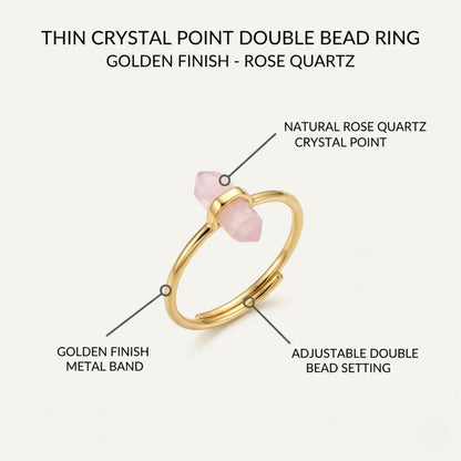 Thin Crystal Point Double Bead Ring — Sleek Healing Stone Jewelry