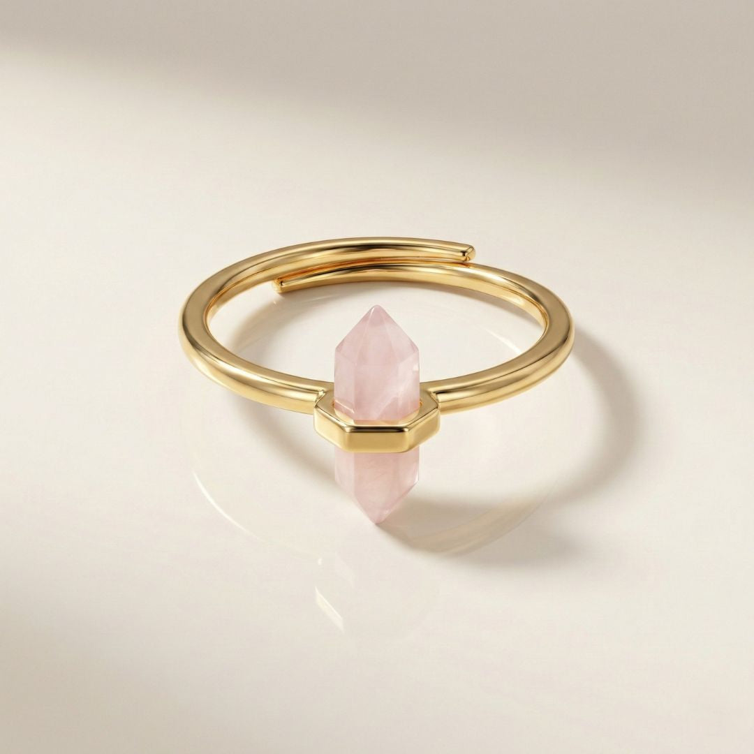 Thin Crystal Point Double Bead Ring — Sleek Healing Stone Jewelry ...