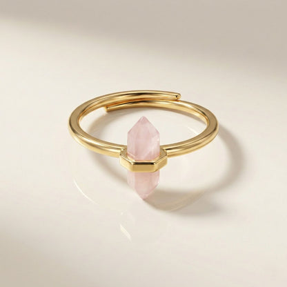 Thin Crystal Point Double Bead Ring — Sleek Healing Stone Jewelry