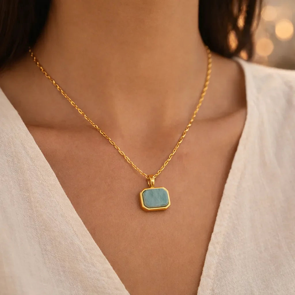 Square Natural Stone Stylish Pendant — Elevate Your Energy with Amazonite