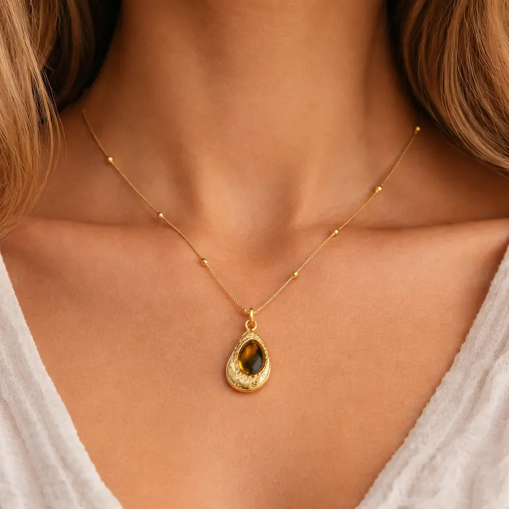 Tiger's Eye Gold-Plated Pendant Necklace — Grounding & Empowering Energy