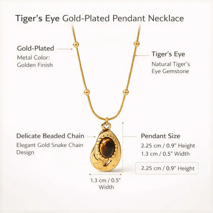 Tiger's Eye Gold-Plated Pendant Necklace — Grounding & Empowering Energy