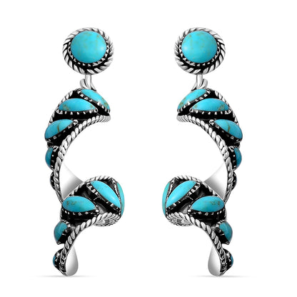 Sterling Silver Swirl Earrings with Kingman Turquoise – Grounding Energy in Motion