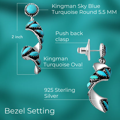 Sterling Silver Swirl Earrings with Kingman Turquoise – Grounding Energy in Motion