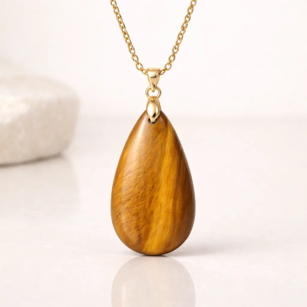 Long Teardrop Healing Crystal Necklace — Natural Gemstone Pendant