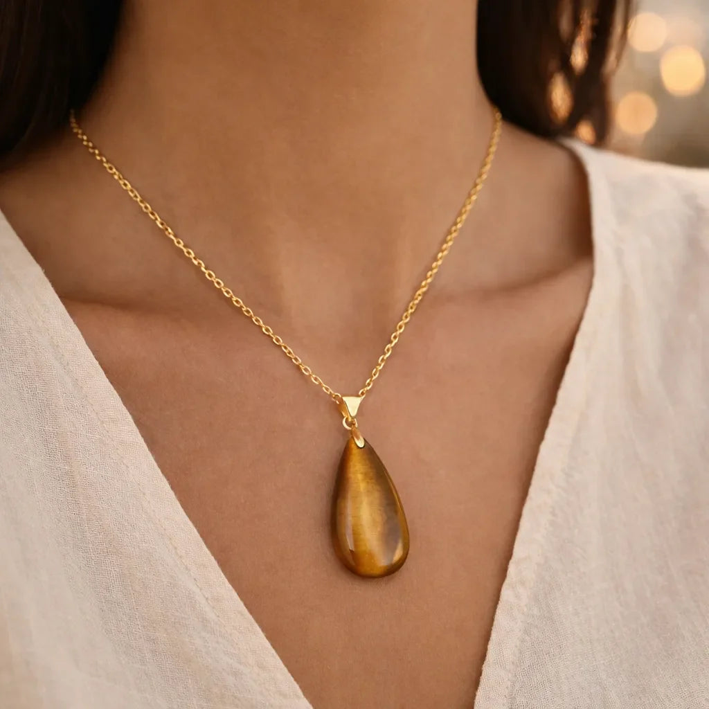 Long Teardrop Healing Crystal Necklace — Natural Gemstone Pendant