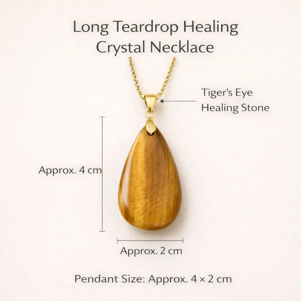 Long Teardrop Healing Crystal Necklace — Natural Gemstone Pendant