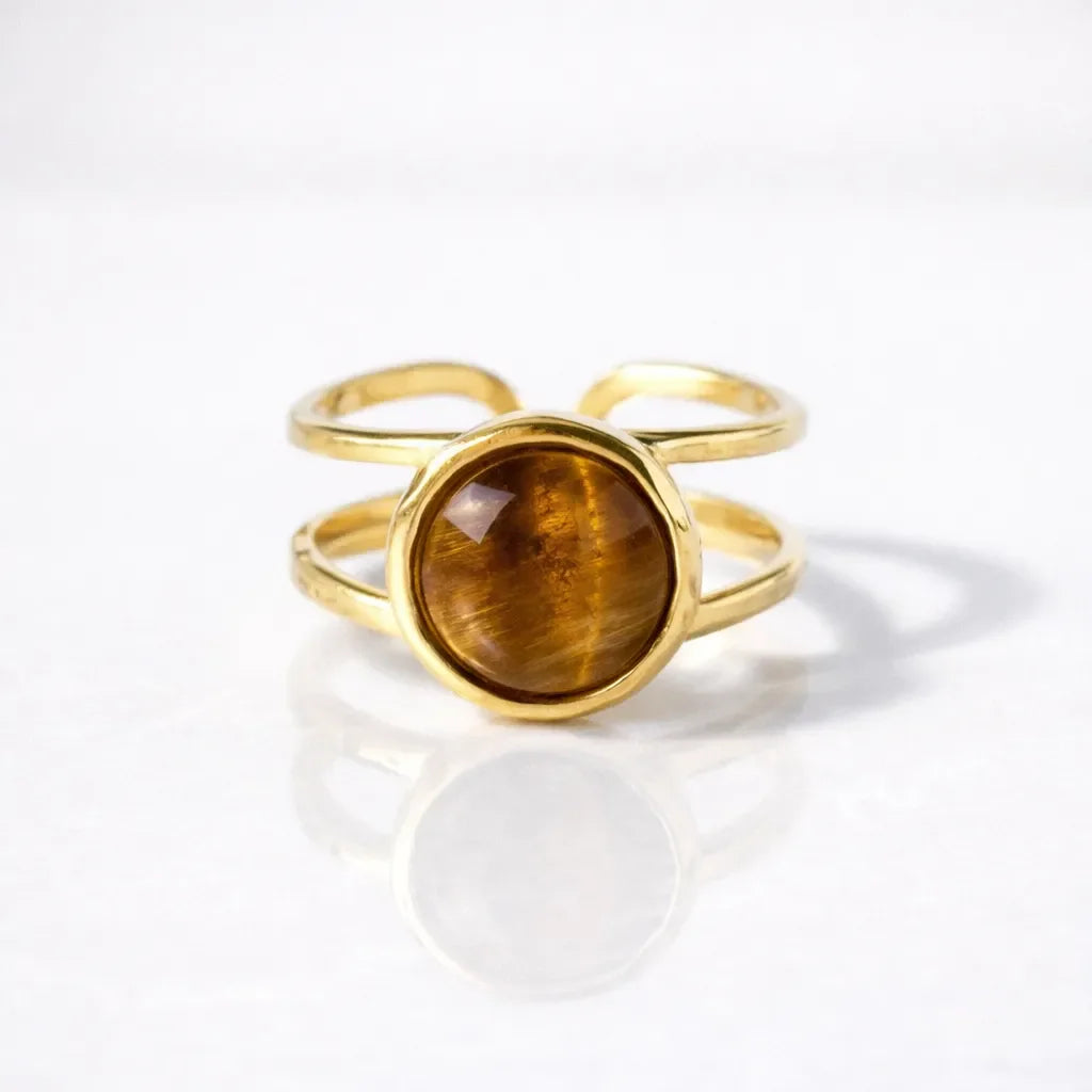 Adjustable Natural Gemstone Ring — Elegant Crystal Energy Jewelry