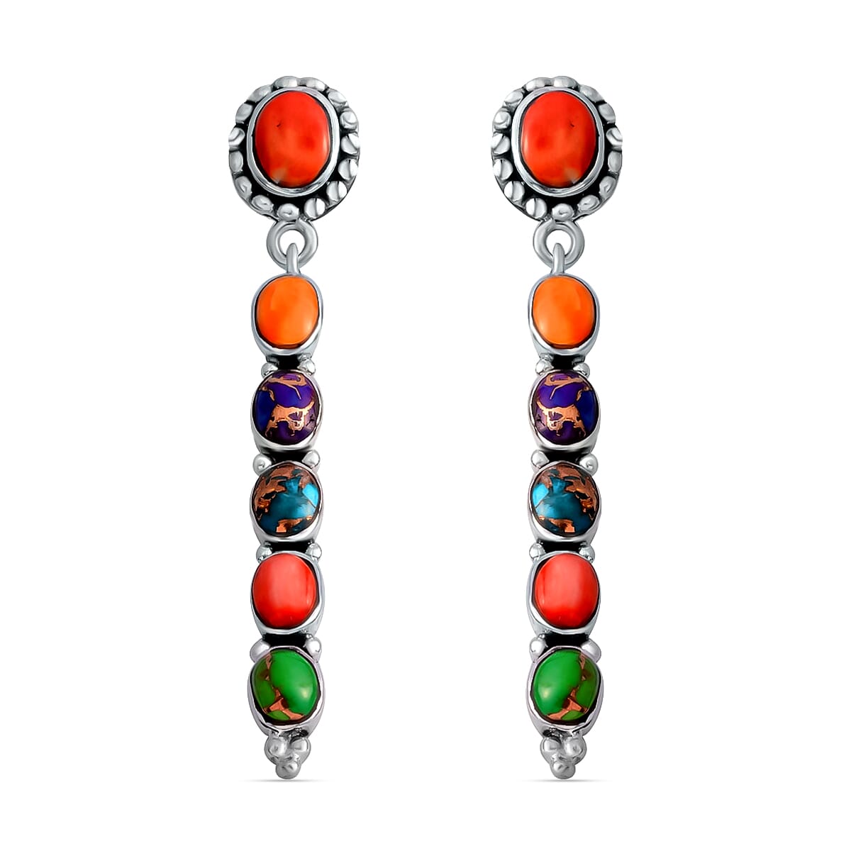 Turquoise & Coral Sterling Silver Earrings – Embrace Bold Energy