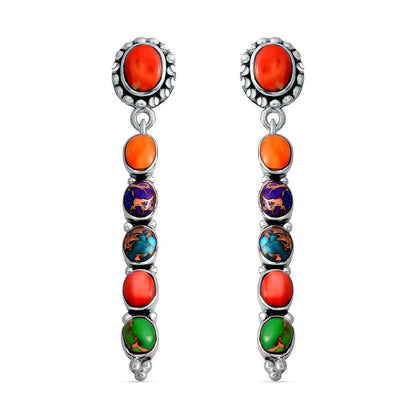 Turquoise & Coral Sterling Silver Earrings – Embrace Bold Energy