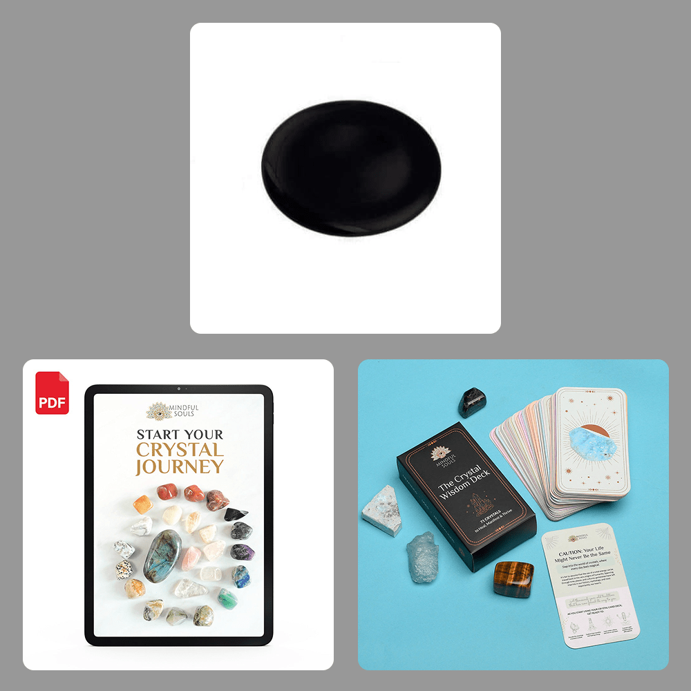 Bundle - Anti-Worry Thumb Stone (Black Obsidian) - The Crystal Wisdom Card Deck - Mindful Crystal Guide eBook