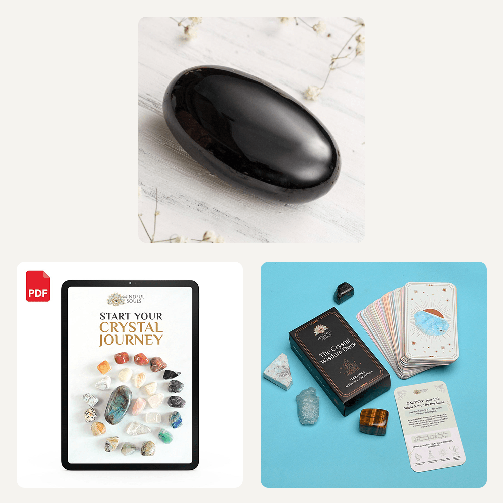 Bundle - Black Obsidian Mindfulness Stone - The Crystal Wisdom Card Deck - Mindful Crystal Guide eBook