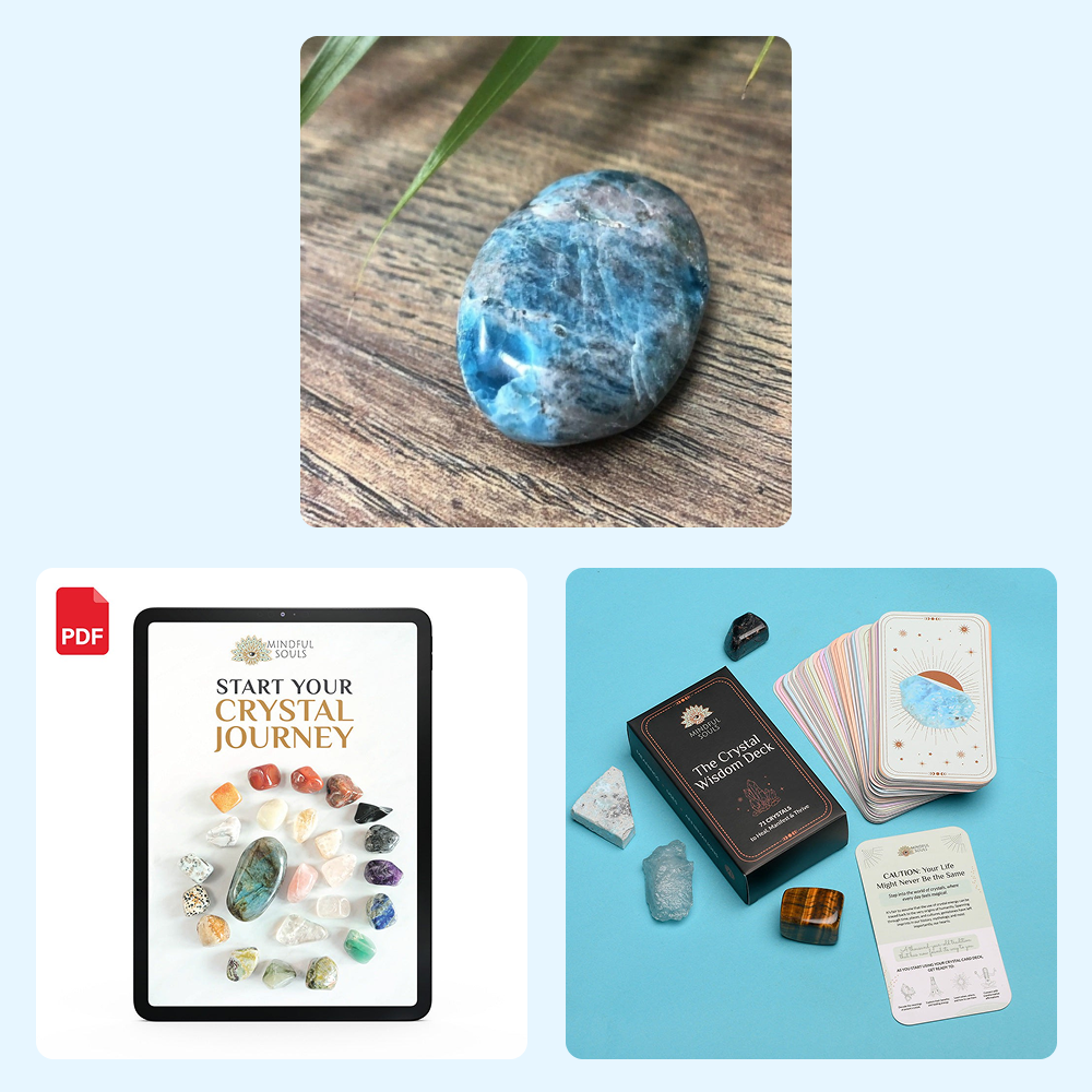 Bundle - Blue Apatite Palm Stone - The Crystal Wisdom Card Deck - Mindful Crystal Guide eBook