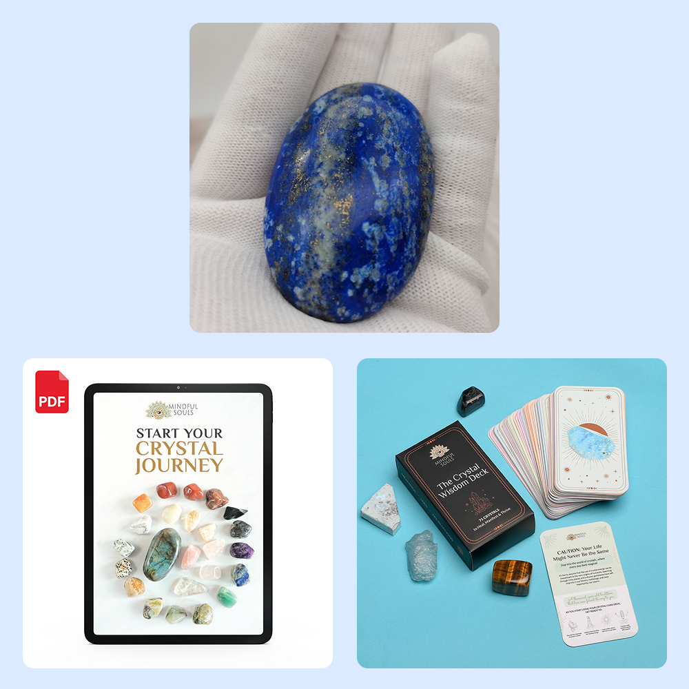 Bundle - Lapis Lazuli Palm Stone - The Crystal Wisdom Card Deck - Mindful Crystal Guide eBook