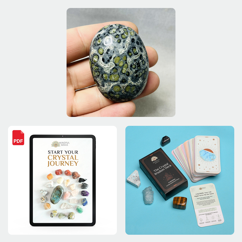 Bundle - Peacock Eye Palm Stone - The Crystal Wisdom Card Deck - Mindful Crystal Guide eBook