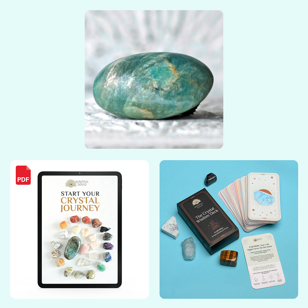 Bundle - Polished Amazonite Palm Stone - The Crystal Wisdom Card Deck - Mindful Crystal Guide eBook