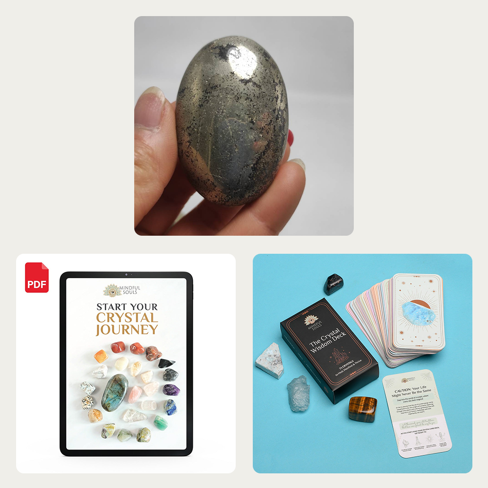 Bundle - Pyrite Palm Stone - The Crystal Wisdom Card Deck - Mindful Crystal Guide eBook