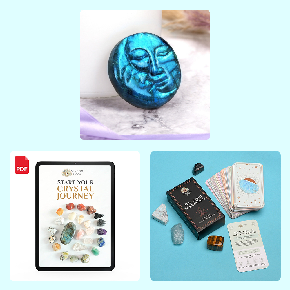 Bundle - Sun And Moon Connection Labradorite Stone - The Crystal Wisdom Card Deck - Mindful Crystal Guide eBook