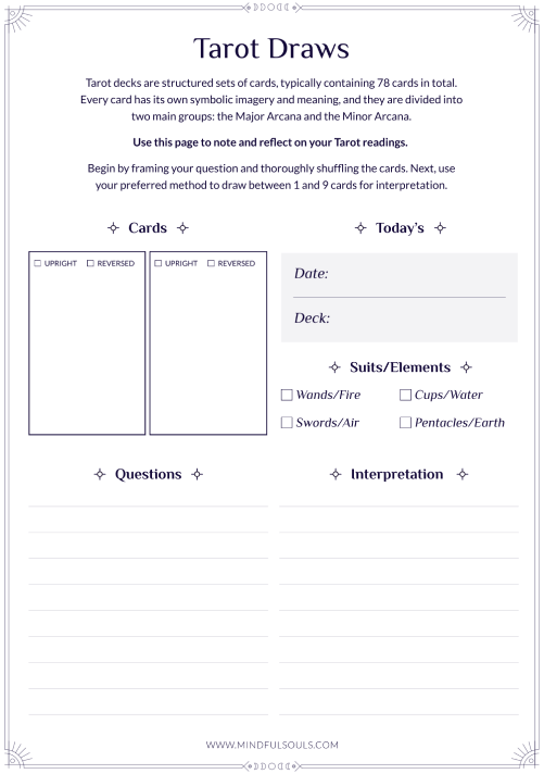 Printable Tarot Cards Journal