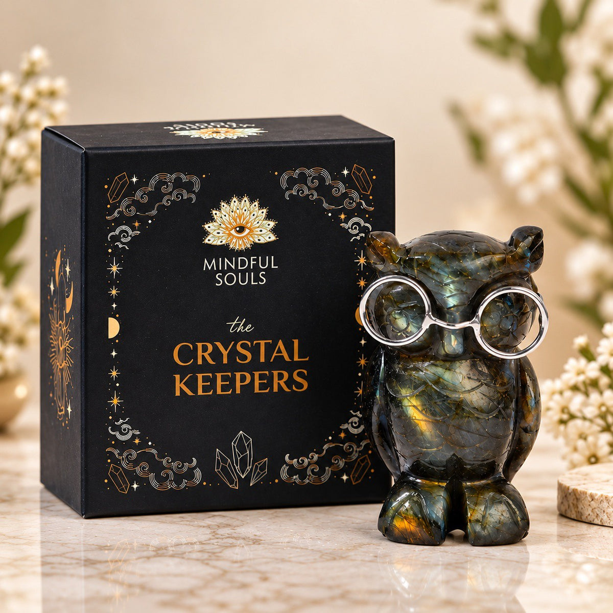 Labradorite Owl Figurine – Rare Crystal Collectible of Wisdom & Guidance