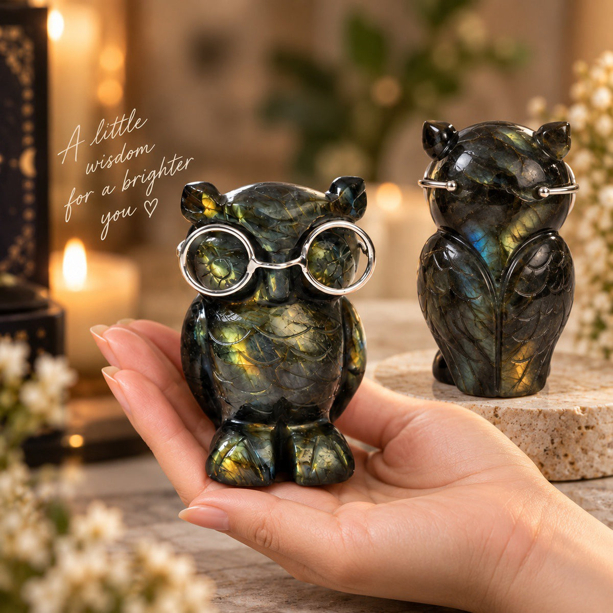 Labradorite Owl Figurine – Rare Crystal Collectible of Wisdom & Guidance