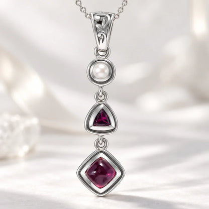 Ruby Pearl Pendant – Vintage Red Gemstone Crystal Jewelry