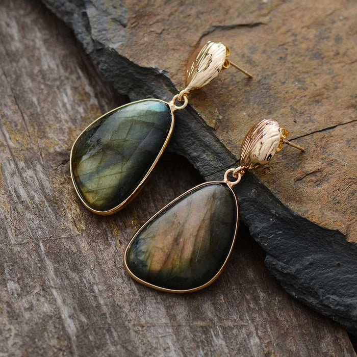 Labradorite Gold Drop Earrings