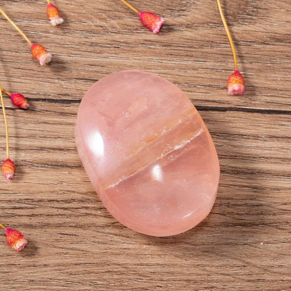 AMOYSTONE Rose Quartz Crystals Natural Palm Healing Stones Polished Heart  Gemstones Reiki Pocket Stone for Energy, Meditation, Chakra, Office Decor