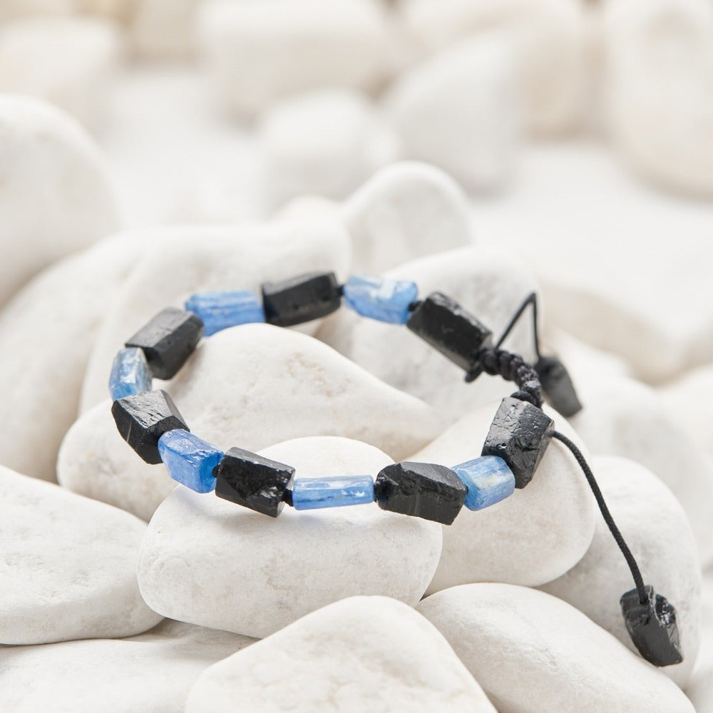 Blue Kyanite and Black Tourmaline Stone Bracelet