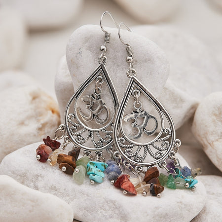 7 Chakra Stone Silver Earrings