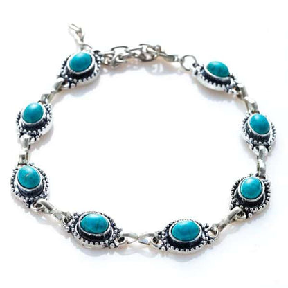 Turquoise Silver Anklet Bracelet